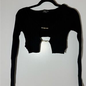 White Fox Boutique Black Cut-Out Crop Top Sweater